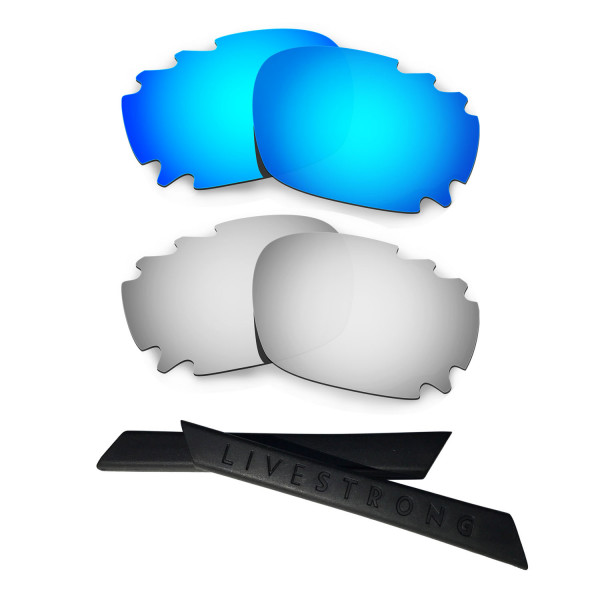 HKUCO Blue/Titanium Polarized Replacement Lenses plus Black Earsocks Rubber Kit For Oakley Jawbone Vented