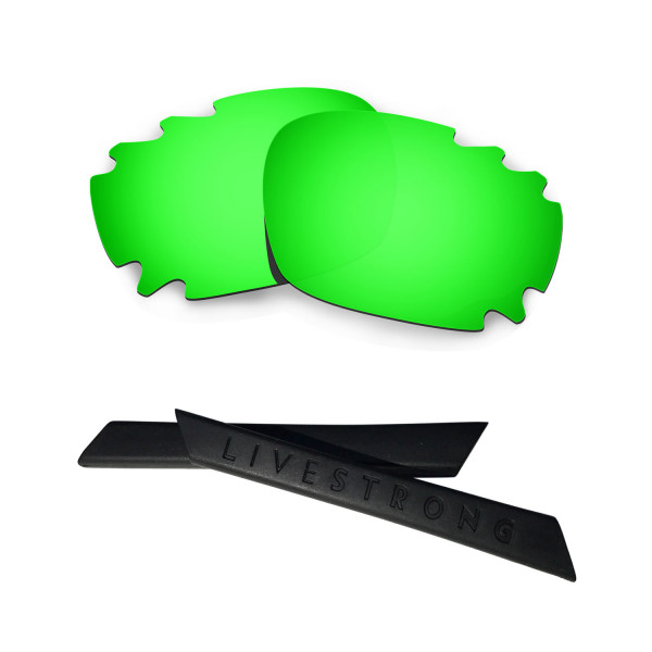 HKUCO Green Polarized Replacement Lenses plus Black Earsocks Rubber Kit For Oakley Racing Jacket Vented