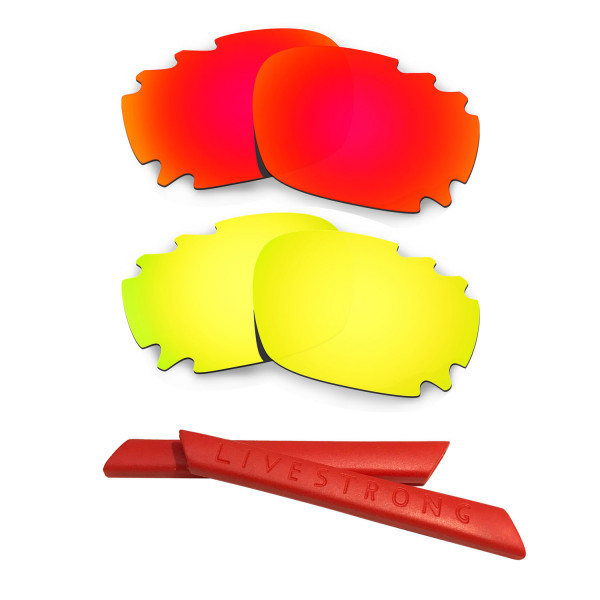 HKUCO Red/24K Gold Polarized Replacement Lenses plus Red Earsocks Rubber Kit For Oakley Racing Jacket Vented