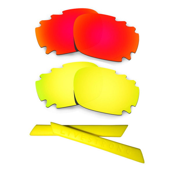HKUCO Red/24K Gold Polarized Replacement Lenses plus Yellow Earsocks Rubber Kit For Oakley Jawbone Vented