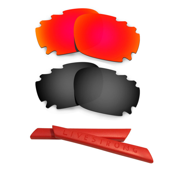 HKUCO Red/Black Polarized Replacement Lenses plus Red Earsocks Rubber Kit For Oakley Jawbone Vented