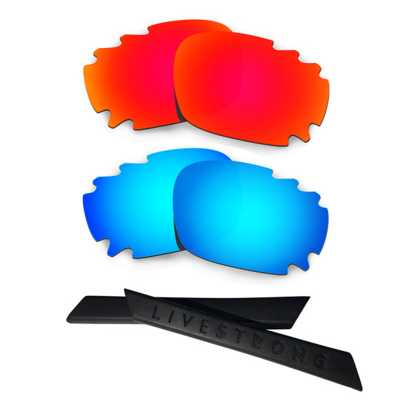 HKUCO Red/Blue Polarized Replacement Lenses plus Black Earsocks Rubber Kit For Oakley Racing Jacket Vented