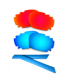 HKUCO Red/Blue Polarized Replacement Lenses plus Blue Earsocks Rubber Kit For Oakley Jawbone Vented