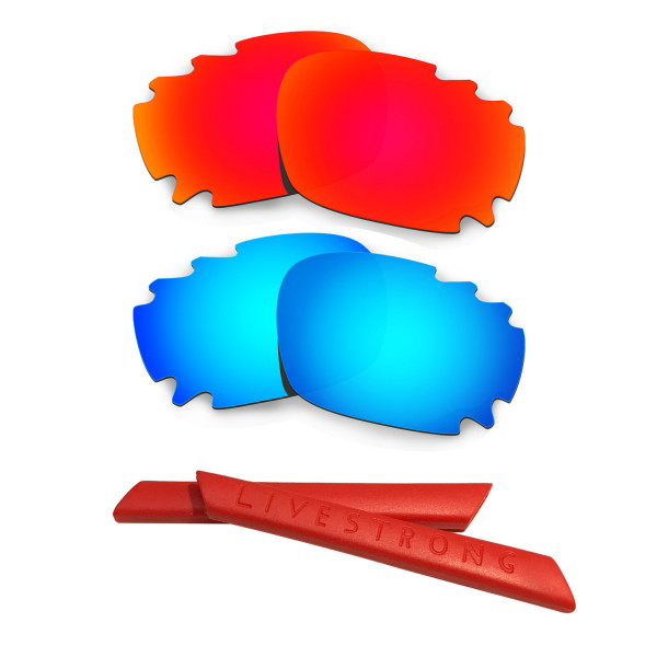 HKUCO Red/Blue Polarized Replacement Lenses plus Red Earsocks Rubber Kit For Oakley Racing Jacket Vented