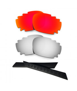 HKUCO Red/Titanium Polarized Replacement Lenses plus Black Earsocks Rubber Kit For Oakley Racing Jacket Vented