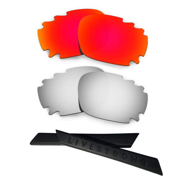 HKUCO Red/Titanium Polarized Replacement Lenses plus Black Earsocks Rubber Kit For Oakley Racing Jacket Vented
