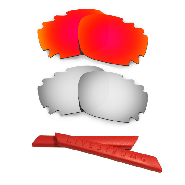 HKUCO Red/Titanium Polarized Replacement Lenses plus Red Earsocks Rubber Kit For Oakley Racing Jacket Vented