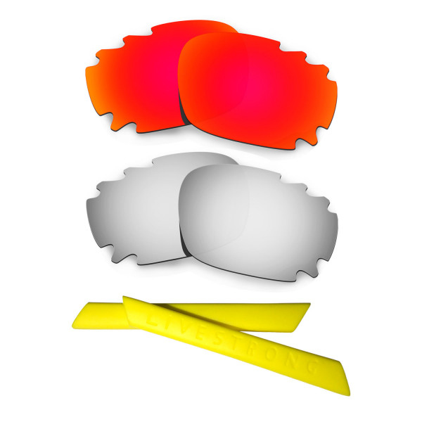 HKUCO Red/Titanium Polarized Replacement Lenses plus Yellow Earsocks Rubber Kit For Oakley Jawbone Vented
