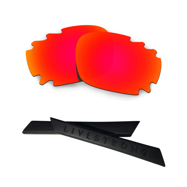 HKUCO Red Polarized Replacement Lenses plus Black Earsocks Rubber Kit For Oakley Racing Jacket Vented