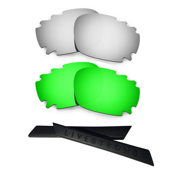 HKUCO Silver/Green Polarized Replacement Lenses plus Black Earsocks Rubber Kit For Oakley Jawbone Vented