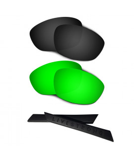 HKUCO Black/Green Polarized Replacement Lenses plus Black Earsocks Rubber Kit For Oakley Straight Jacket（2007)