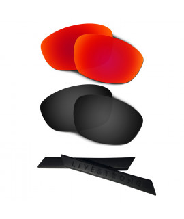 HKUCO Red/Black Polarized Replacement Lenses plus Black Earsocks Rubber Kit For Oakley Straight Jacket（2007)