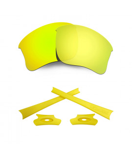 HKUCO For Oakley Flak Jacket XLJ 24K Gold Polarized Replacement Lenses And Yellow Earsocks Rubber Kit 
