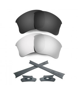 HKUCO For Oakley Flak Jacket XLJ Black/Silver Polarized Replacement Lenses And Grey Earsocks Rubber Kit 