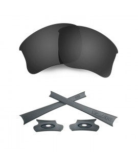 HKUCO For Oakley Flak Jacket XLJ Black Polarized Replacement Lenses And Grey Earsocks Rubber Kit 