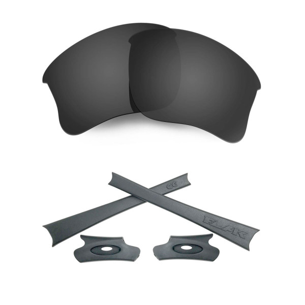 HKUCO For Oakley Flak Jacket XLJ Black Polarized Replacement Lenses And Grey Earsocks Rubber Kit 