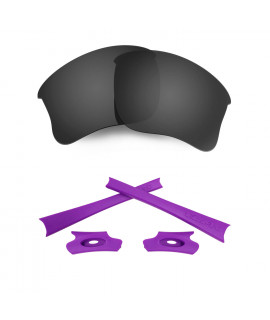 HKUCO Black Polarized Replacement Lenses and Purple Earsocks Rubber Kit For Oakley Flak Jacket XLJ Sunglasses