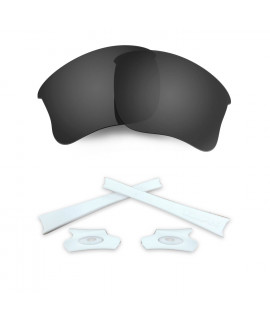 HKUCO Black Polarized Replacement Lenses and White Earsocks Rubber Kit For Oakley Flak Jacket XLJ Sunglasses
