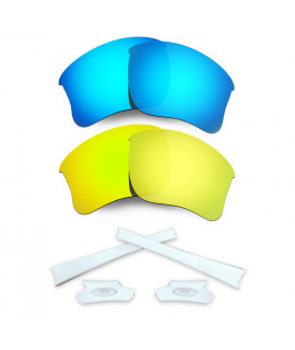 HKUCO Blue/24K Gold Polarized Replacement Lenses and White Earsocks Rubber Kit For Oakley Flak Jacket XLJ Sunglasses