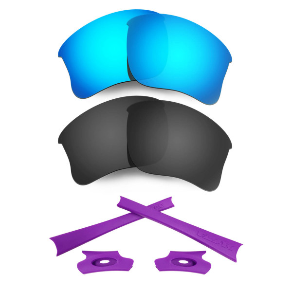 HKUCO Blue/Black Polarized Replacement Lenses and Purple Earsocks Rubber Kit For Oakley Flak Jacket XLJ Sunglasses