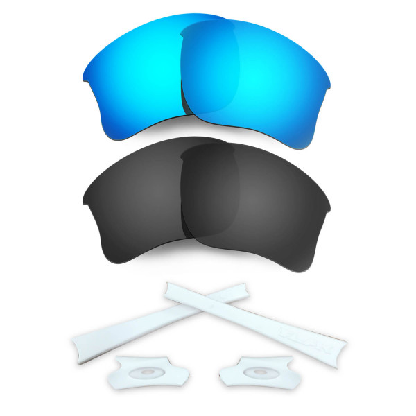 HKUCO Blue/Black Polarized Replacement Lenses and White Earsocks Rubber Kit For Oakley Flak Jacket XLJ Sunglasses