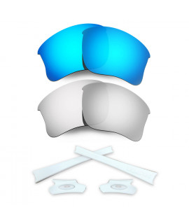 HKUCO Blue/Silver Polarized Replacement Lenses and White Earsocks Rubber Kit For Oakley Flak Jacket XLJ Sunglasses