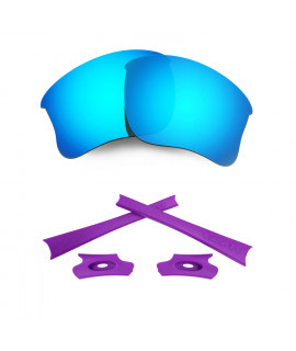 HKUCO Blue Polarized Replacement Lenses and Purple Earsocks Rubber Kit For Oakley Flak Jacket XLJ Sunglasses