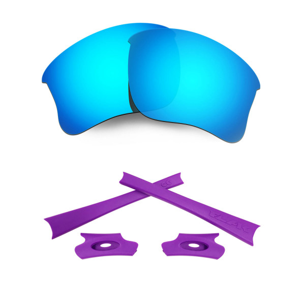 HKUCO Blue Polarized Replacement Lenses and Purple Earsocks Rubber Kit For Oakley Flak Jacket XLJ Sunglasses