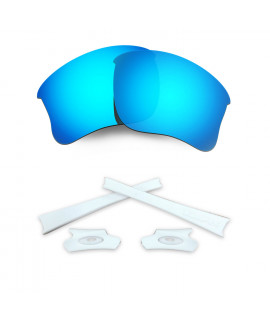 HKUCO Blue Polarized Replacement Lenses and White Earsocks Rubber Kit For Oakley Flak Jacket XLJ Sunglasses