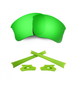 HKUCO For Oakley Flak Jacket XLJ Green Polarized Replacement Lenses And Light Green Earsocks Rubber Kit 