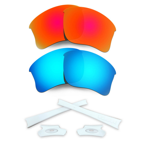 HKUCO Red/Blue Polarized Replacement Lenses and White Earsocks Rubber Kit For Oakley Flak Jacket XLJ Sunglasses
