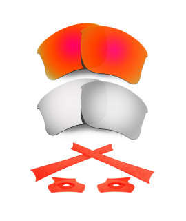 HKUCO For Oakley Flak Jacket XLJ Red/Silver Polarized Replacement Lenses And Orange Earsocks Rubber Kit 