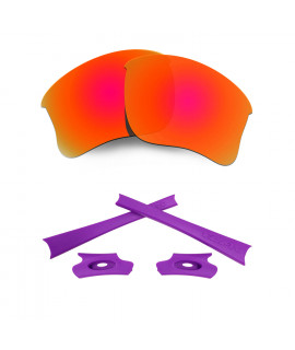 HKUCO Red Polarized Replacement Lenses and Purple Earsocks Rubber Kit For Oakley Flak Jacket XLJ Sunglasses