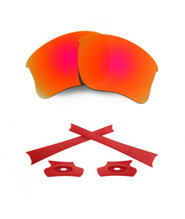 HKUCO For Oakley Flak Jacket XLJ Red Polarized Replacement Lenses And Red Earsocks Rubber Kit 