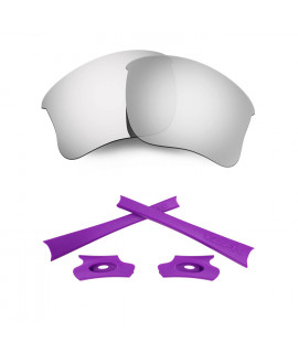 HKUCO Silver Polarized Replacement Lenses and Purple Earsocks Rubber Kit For Oakley Flak Jacket XLJ Sunglasses