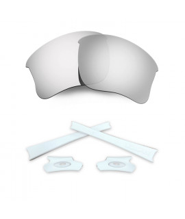 HKUCO Silver Polarized Replacement Lenses and White Earsocks Rubber Kit For Oakley Flak Jacket XLJ Sunglasses