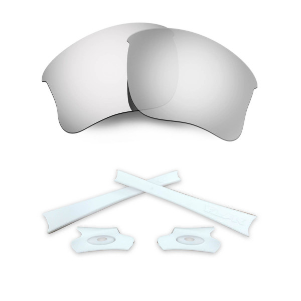 HKUCO Silver Polarized Replacement Lenses and White Earsocks Rubber Kit For Oakley Flak Jacket XLJ Sunglasses