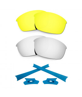 HKUCO For Oakley Flak Jacket 24K Gold/Silver Polarized Replacement Lenses And Blue Earsocks Rubber Kit 