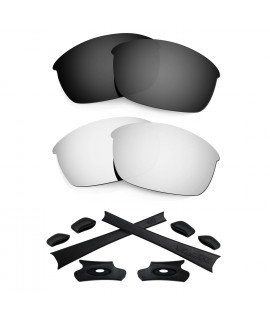 HKUCO For Oakley Flak Jacket Black/Silver Polarized Replacement Lenses And Black Earsocks Rubber Kit 