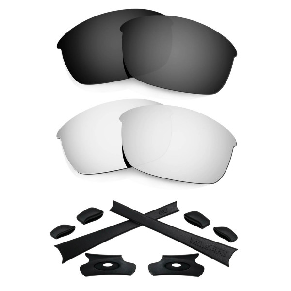 HKUCO For Oakley Flak Jacket Black/Silver Polarized Replacement Lenses And Black Earsocks Rubber Kit 