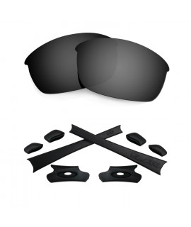 HKUCO For Oakley Flak Jacket Black Polarized Replacement Lenses And Black Earsocks Rubber Kit 