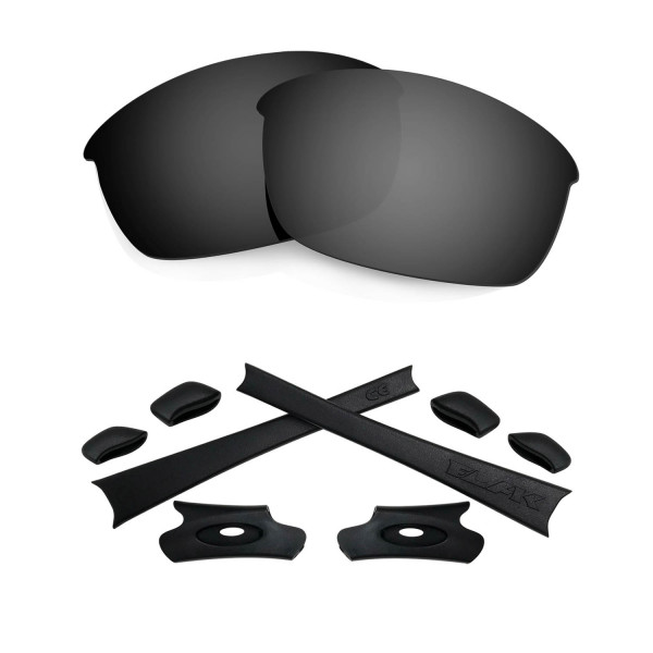 HKUCO For Oakley Flak Jacket Black Polarized Replacement Lenses And Black Earsocks Rubber Kit 