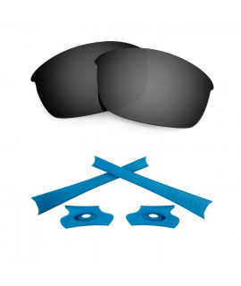 HKUCO For Oakley Flak Jacket Black Polarized Replacement Lenses And Blue Earsocks Rubber Kit 