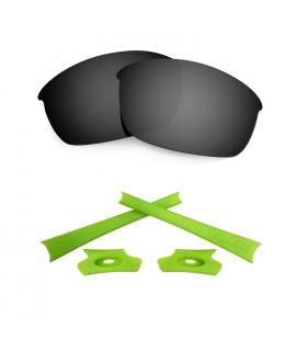 HKUCO For Oakley Flak Jacket Black Polarized Replacement Lenses And Light Green Earsocks Rubber Kit 