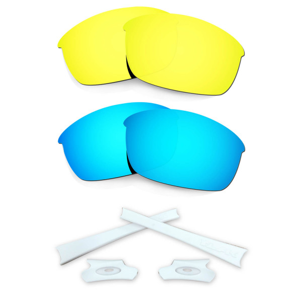 HKUCO Blue/24K Gold Polarized Replacement Lenses and White Earsocks Rubber Kit For Oakley Flak Jacket Sunglasses