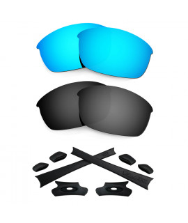 HKUCO For Oakley Flak Jacket Blue/Black Polarized Replacement Lenses And Black Earsocks Rubber Kit 