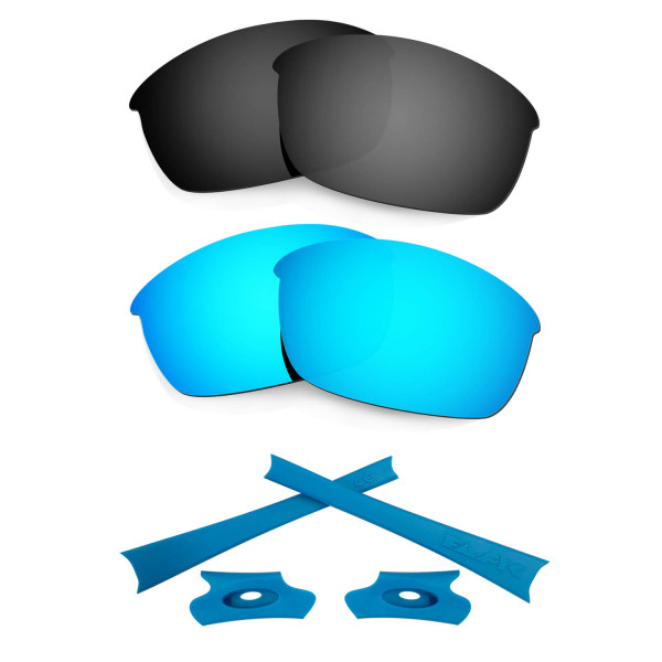 HKUCO For Oakley Flak Jacket Blue/Black Polarized Replacement Lenses And Blue Earsocks Rubber Kit 