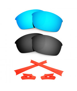 HKUCO For Oakley Flak Jacket Blue/Black Polarized Replacement Lenses And Orange Earsocks Rubber Kit 