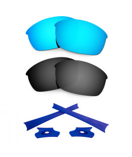 HKUCO For Oakley Flak Jacket Blue/Black Polarized Replacement Lenses And Dark Blue Earsocks Rubber Kit 