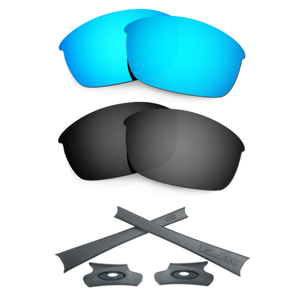 HKUCO For Oakley Flak Jacket Blue/Black Polarized Replacement Lenses And Grey Earsocks Rubber Kit 